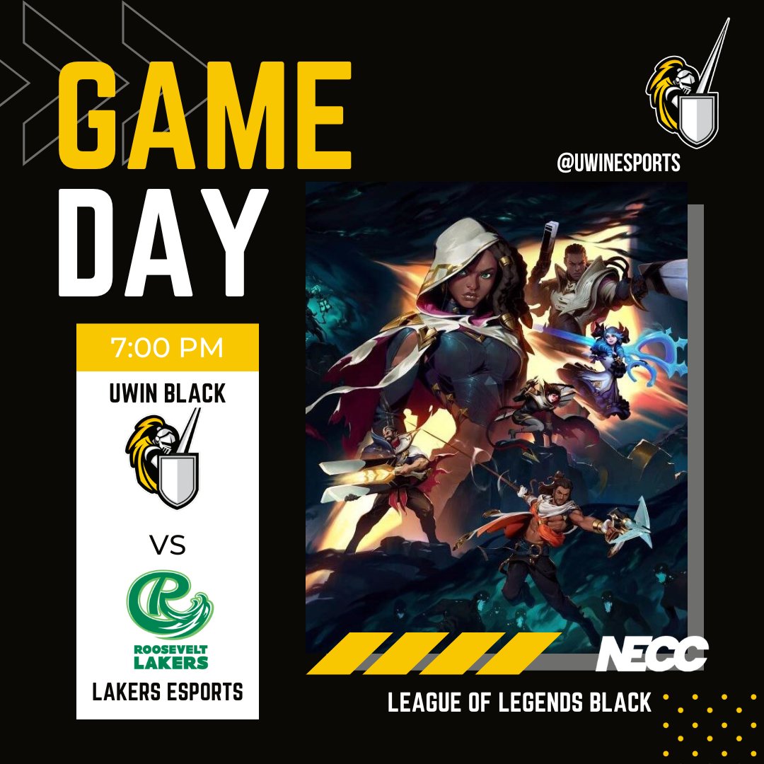 #LoLBlack play in <a href="/neccgames/">NECC</a> Challengers league tonight!⚔️⚫️

🆚Roosevelt Lakers Esports

⏰7:00pm

TUNE IN TO SUPPORT UWIN!!!
🔗: twitch.tv/lexkk22

#UWindsorLoL #UWinEsports #Windsor