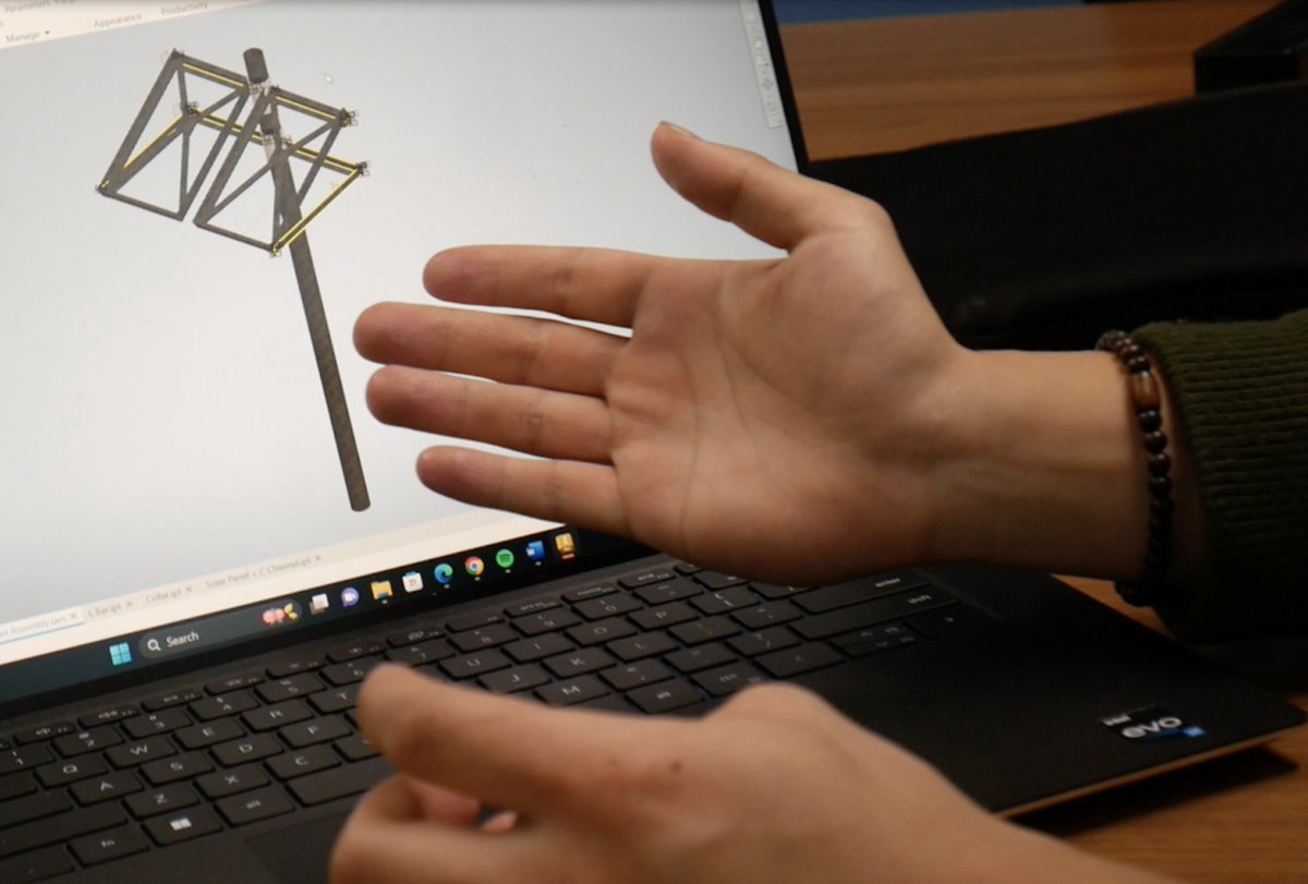 CGSigman's tweet image. UGA's Engineers Without Borders chapter is building and installing a solar panel mount in Hart County this month. Panel Mount Design Lead Jason Kim explains Autodesk Inventor, which he uses for the panel’s steel frame. #GradyCollege #EWB #UGAEngineering