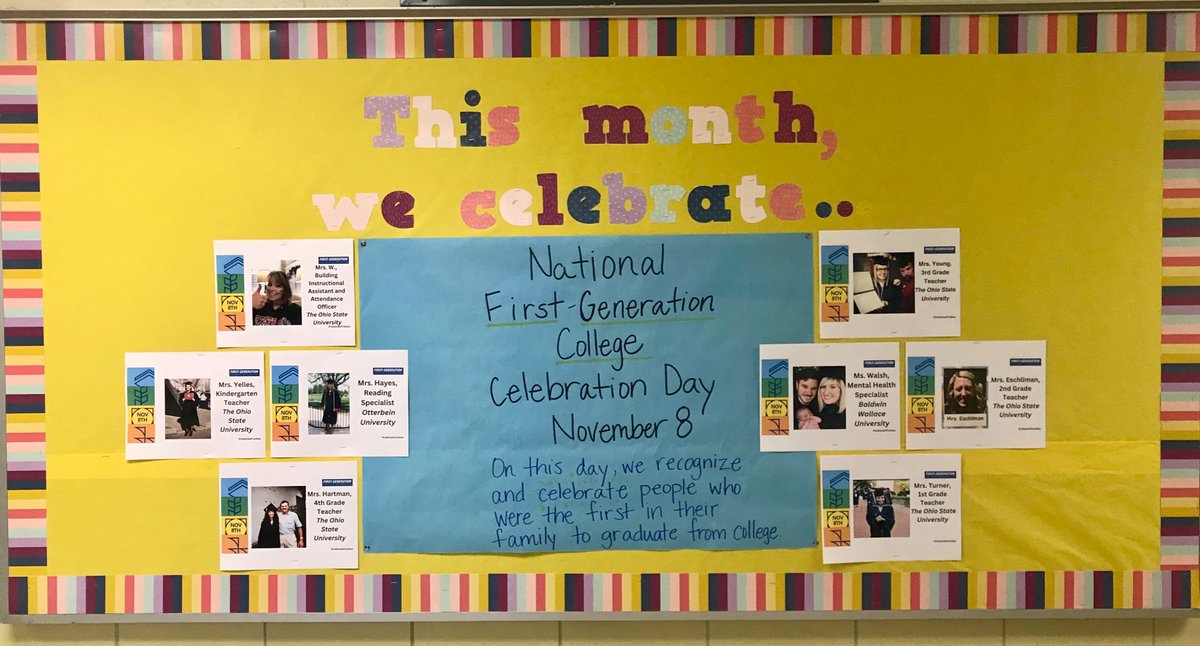 Today, Brookside is celebrating National First Generation College Day! Big shout out to staff members Mrs. W, Mrs. Yelles, Mrs. Hayes, Mrs. Hartman, Mrs. Young, Ms. Walsh, Mrs. Eschliman, and Mrs. Turner! #CelebrateFirstGen #itsworthit