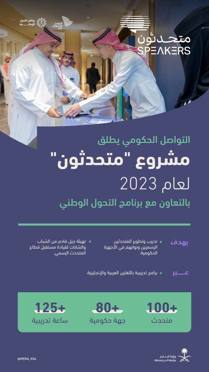 SalmanAldosary's tweet photo. بعد تدريبه +200 متحدث حكومي؛ ينطلق برنامج #متحدثون من جديد بتدريب:
- +100 متحدث
-في +80 جهة
-على مدى +125 ساعة
"متحدثون" أحد مشروعات @CGCSaudi بوزارة الإعلام بالتعاون مع @NTP_2030.
زرت مقر التدريب اليوم، والتقيت بزملائي المتدربين، متمنيا لهم التوفيق.

نتكامل لتواصل أكثر إبداعًا🇸🇦 https://t.co/r51qO7PZiI