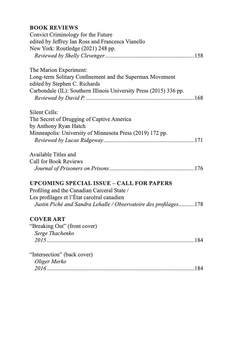 Coming soon... Volume 33, Number 1 of the Journal of Prisoners on Prisons - a special issue marking 25 years of Convict Criminology edited by @TietjenGrant @dralisoncox @DrJrenee100. It features their contributions and those of...