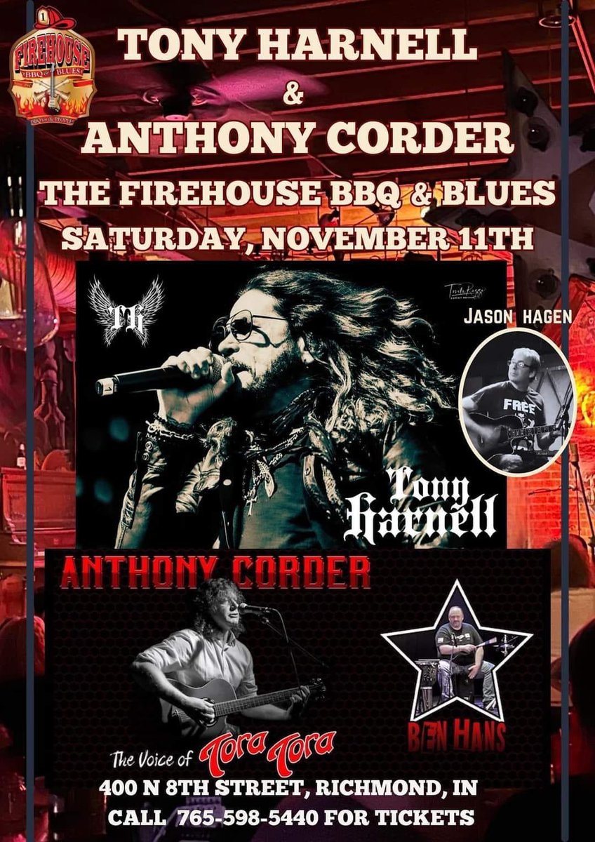 benhans's tweet photo. This weekend!! Cincinnati, OH and Richmond, IN with Anthony Corder, Tony Harnell and Jason Hagen!! It's gonna be a blast!!! Hope to see ya there!! 

https://t.co/CwOInMYC3A

Call the Firehouse at 765-598-5440 for tix https://t.co/mf2i1XxdIs