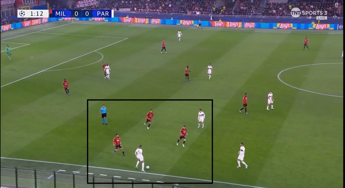 🔴⚫️Así fue el plan de Pioli para marcarlo a Mbappe. Hasta 3 hombres siempre alrededor del francés. Se aprendió de la ida #UCL