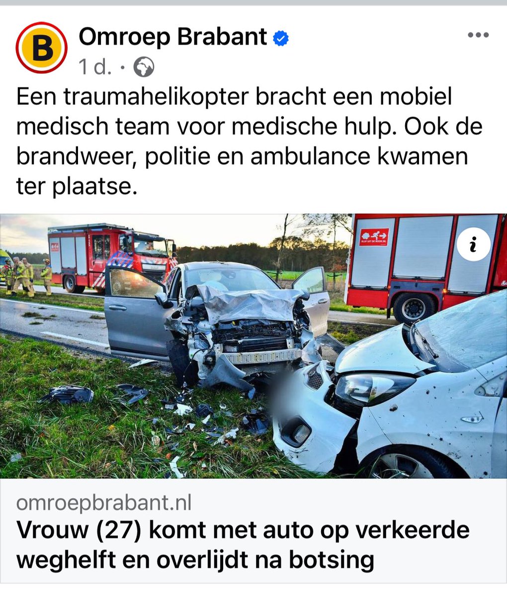 Pfff 2 mensen verongelukt hier in 2 dagen tijd. Bij de ene moest ik omrijden en bij de ander zag ik de traumahelikopter landen.