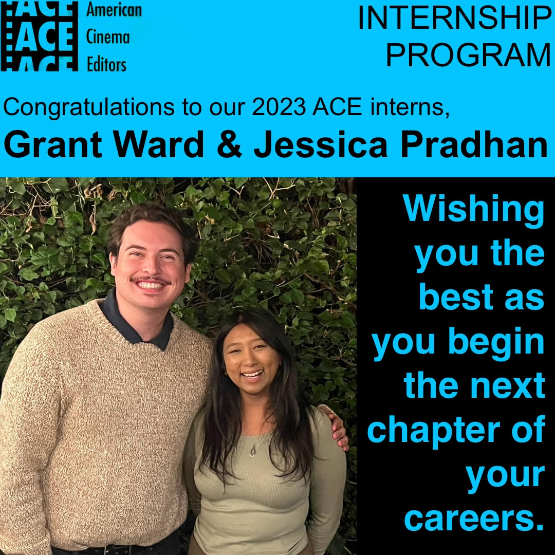 ACEFilmEditors's tweet photo. Congratulations to our 2023 ACE Interns @ImJessicaPradhan and @grant_wardo for successfully concluding this year's #ACEInternshipProgram @ACEFilmEditors #ACE #postproduction https://t.co/sBFp6sionb