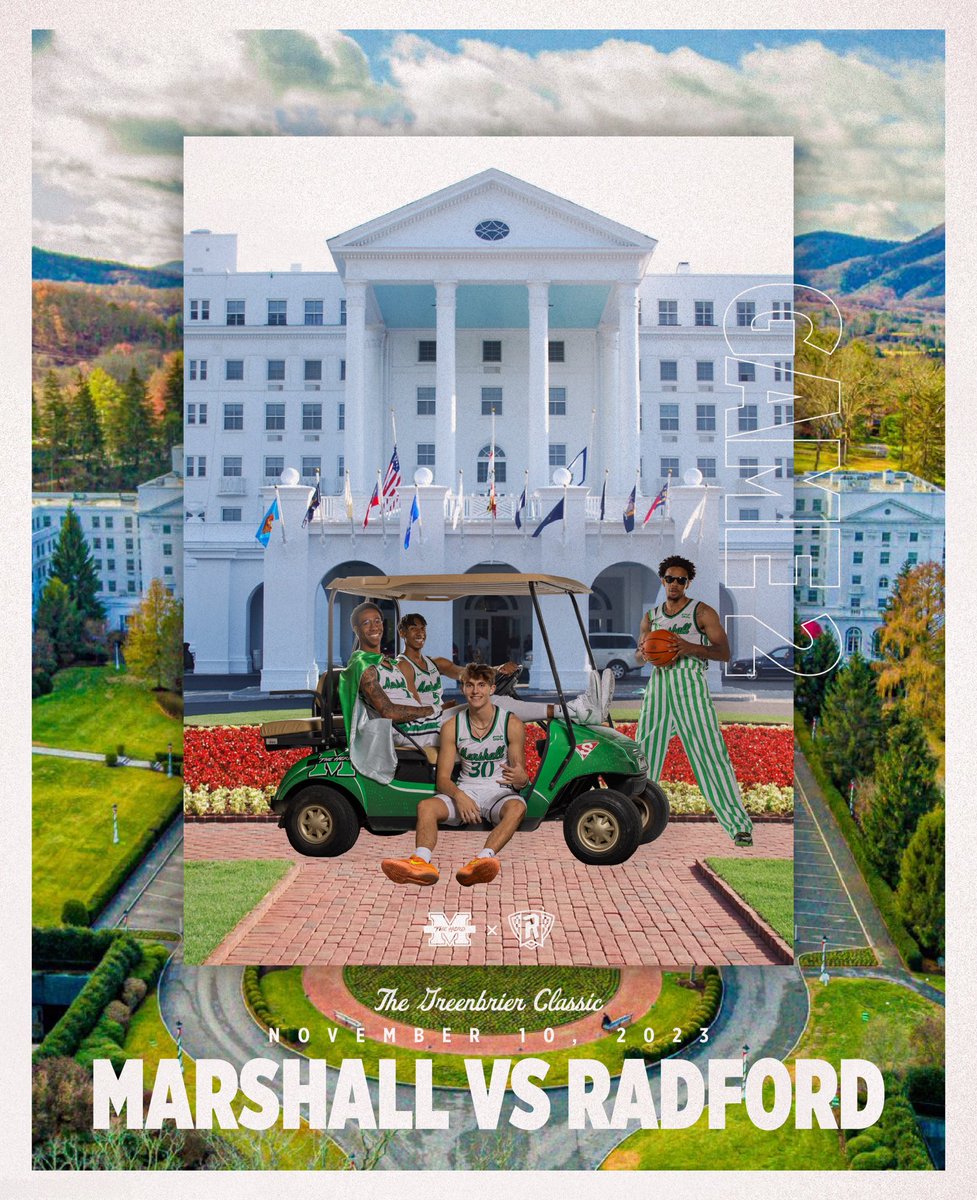 Herd_MBB's tweet photo. 🏛️ 𝐓𝐡𝐞 𝐆𝐫𝐞𝐞𝐧𝐛𝐫𝐢𝐞𝐫 𝐂𝐥𝐚𝐬𝐬𝐢𝐜

Excited for our tip-off this Friday against Radford at The Greenbrier Resort!

#BringOnTheHerd // #WeAreMarshall https://t.co/5NJy9ui17B