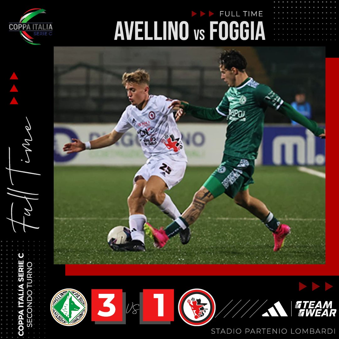 CalcioFoggiaoff's tweet photo. 🕣 𝗙𝗨𝗟𝗟 𝗧𝗜𝗠𝗘 🔴⚫
Finale al #Partenio
#Avellino 3️⃣ #Foggia 1️⃣
I rossoneri lasciano la #CoppaItaliaSerieC
#ForzaFoggia #NonTiLascioMai
#AVEFOG #SerieCNow https://t.co/N90YRcJyi3