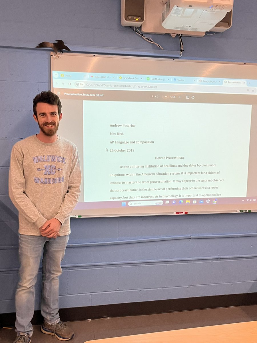 Thank you to Mr. Fucarino for stopping by my AP Lang class today. He shared his process analysis essay he wrote 10 years ago, when he was a student in my class.