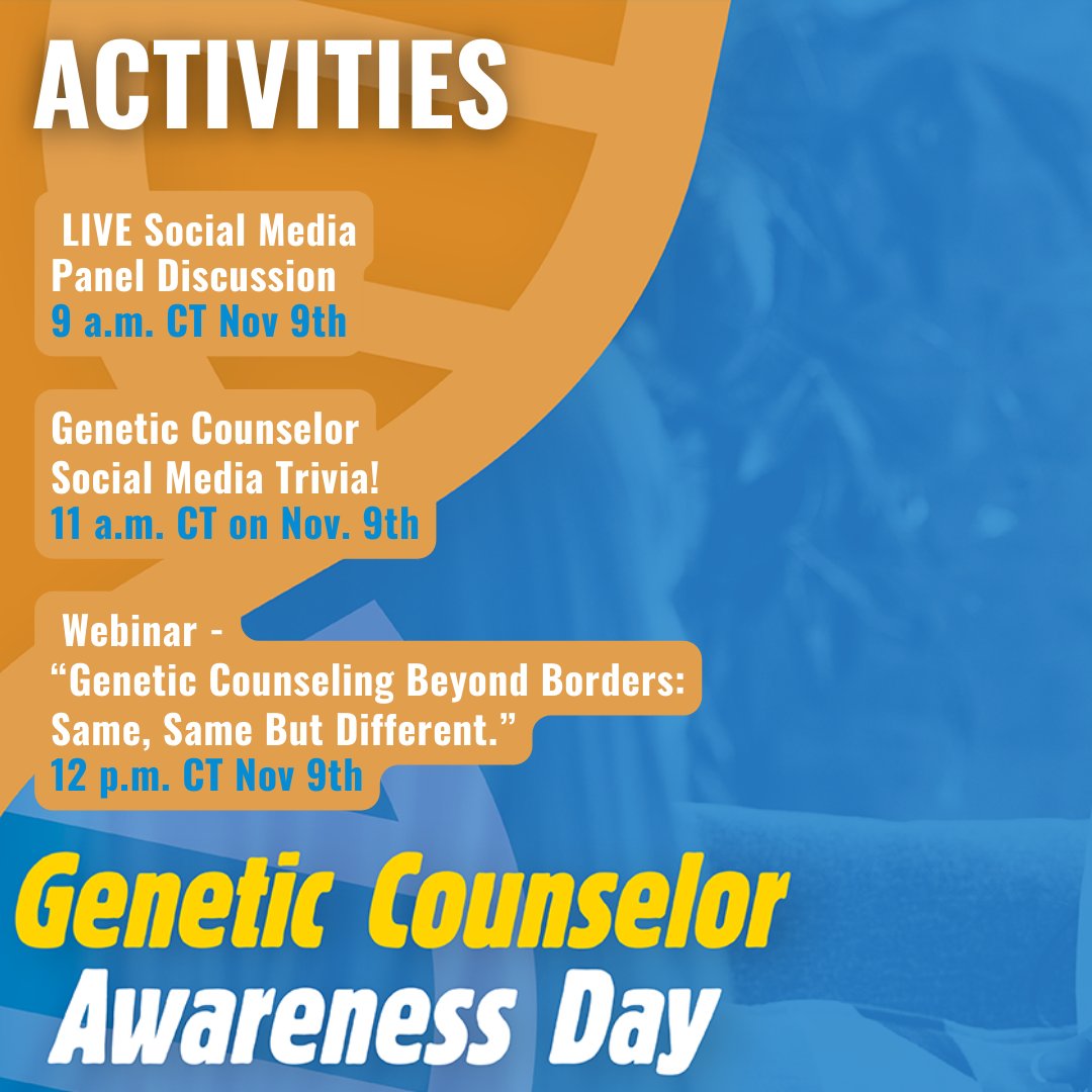 Genetic Counselors (@geneticcouns) on Twitter photo #GeneticCounselorAwarenessDay is just one day away! Get ready to kick off the day with our LIVE social media panel discussion featuring <a href="/gracefulDNA/">Grace-Ann Fasaye, ScM, CGC</a>, <a href="/leanntGC/">leann t. (she/her)</a> and @ERamosSD. bit.ly/3Mqc6jX #GeneChat #IAmAGeneticCounselor #GeneticCounselorAwarenessDay is just one day away! Get ready to kick off the day with our LIVE social media panel discussion featuring <a href="/gracefulDNA/">Grace-Ann Fasaye, ScM, CGC</a>, <a href="/leanntGC/">leann t. (she/her)</a> and @ERamosSD. bit.ly/3Mqc6jX #GeneChat #IAmAGeneticCounselor