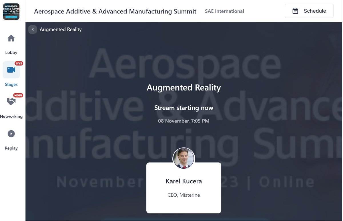 _Misterine's tweet photo. Our CEO participated in Aerospace Additive &amp; Advanced Manufacturing Summit held by SAE International as a speaker! We presented how our no-code AR platform can contribute to the digital transformation of training. 
#ar #vr #training #digitaltransformation #summit #seminar #usa https://t.co/2taNSNRUGT