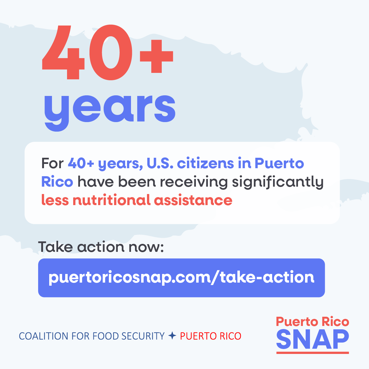 PuertoRicoSNAP's tweet photo. After more than four decades of exclusion from SNAP that benefits all other U.S. citizens, Puerto Rico finally has a chance to be included through the 2023 Farm Bill. 

Take action here!  https://t.co/OJGdzaPEmb

#PRNAPtoSNAP #FoodEquityForPuertoRico #FarmBill2023 https://t.co/rB0iujakMD