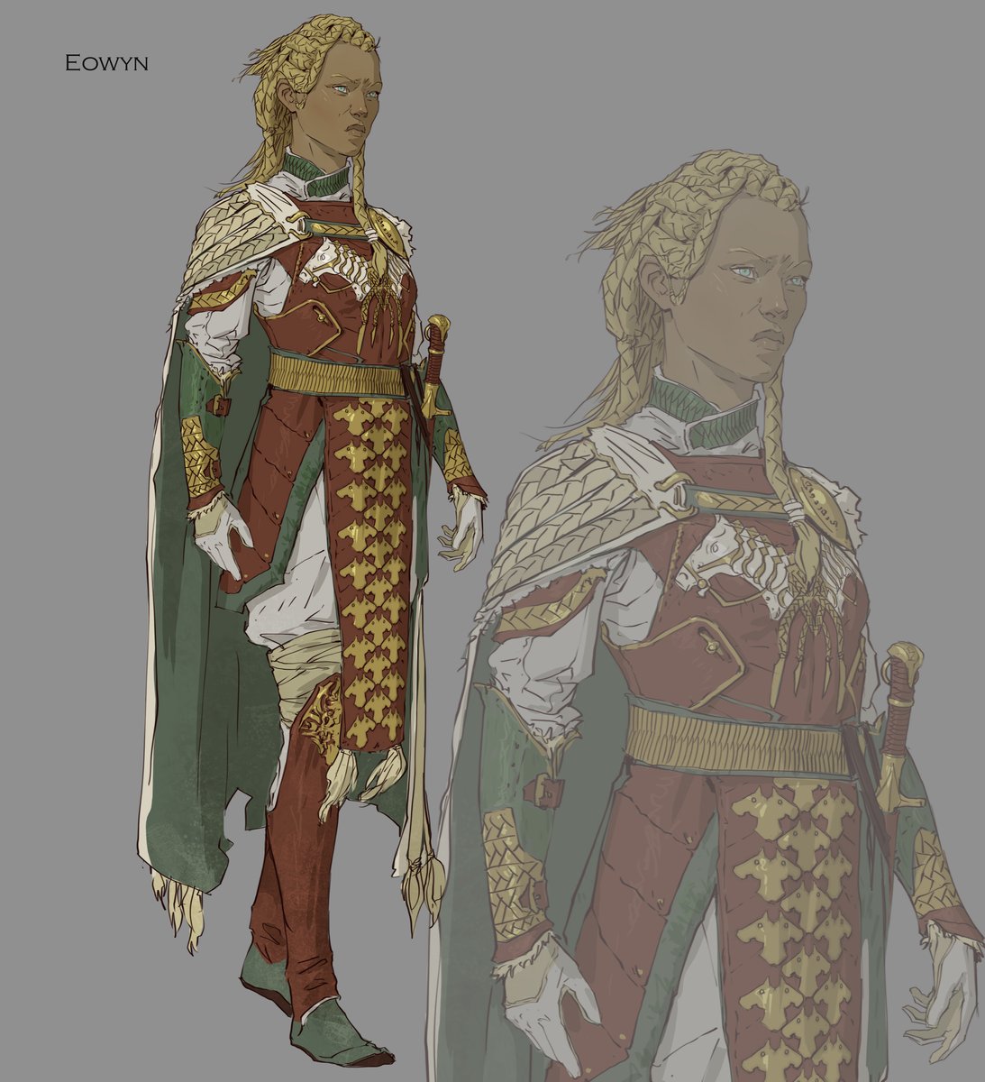 Way back in 2020 I worked with art director Ovidio Cartagena and Wizards of the Coast to create a new interpretation of The Lord of the Rings for a new Magic the gathering set. Here is my design for Eowyn. #magicthegathering #MTGLOTR #eowyn