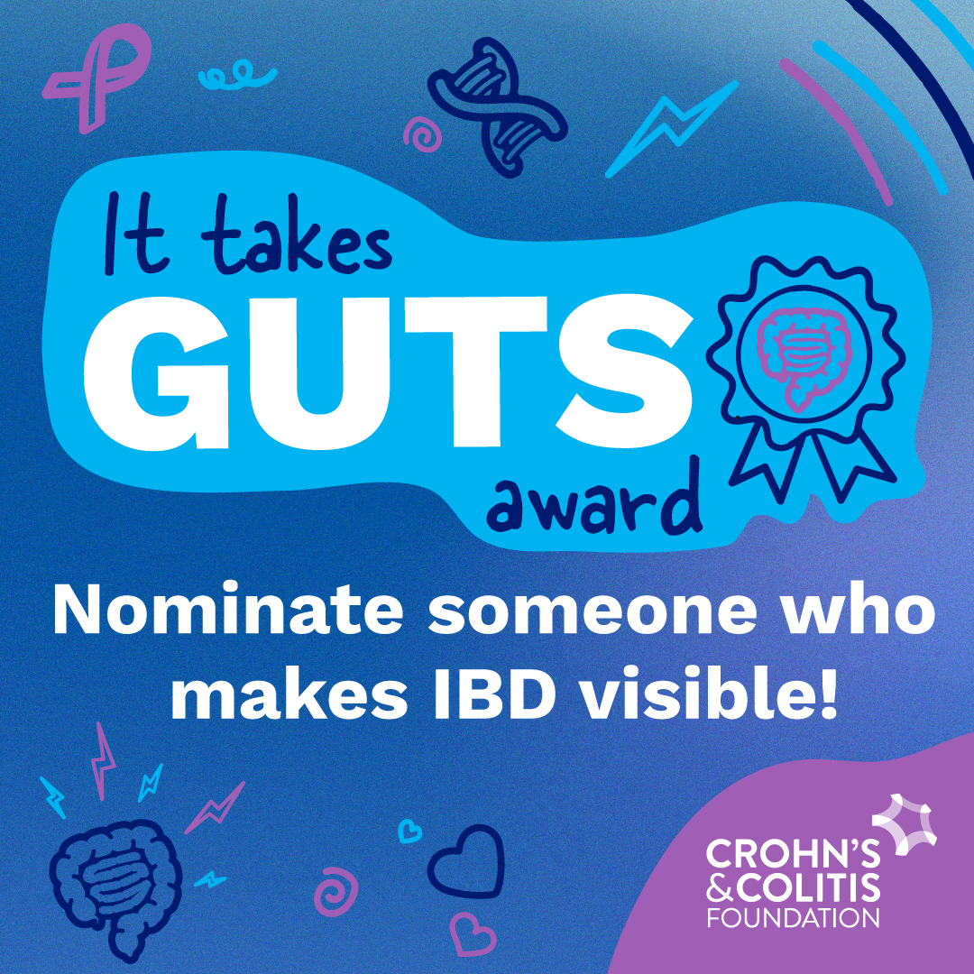 CrohnsColitisFn's tweet image. Do you know someone who is making #IBDVisible in their life? Nominate a friend, family member, caregiver, or healthcare hero (or yourself) for the first-ever
It Takes Guts Award! Get started here: bit.ly/475r6Mr
