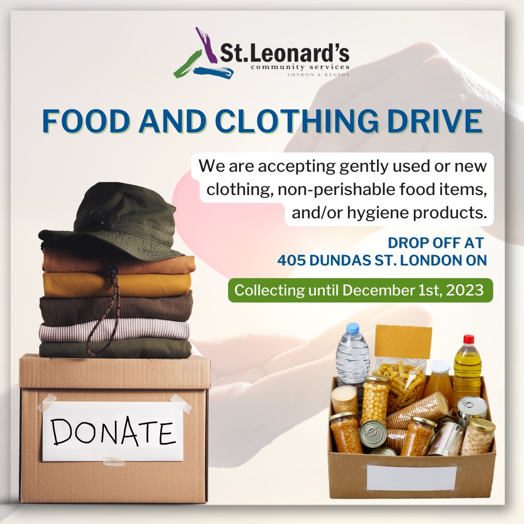💙🧣🥫 From Nov 1st to Dec 1st, we're hosting a Food and Clothing Drive to support those in need. Donate gently used or new clothing, non-perishable food items, or hygiene products at

📍 405 Dundas St, London ON.
#GiveBackLondonOn #CommunityCares #SpreadWarmth