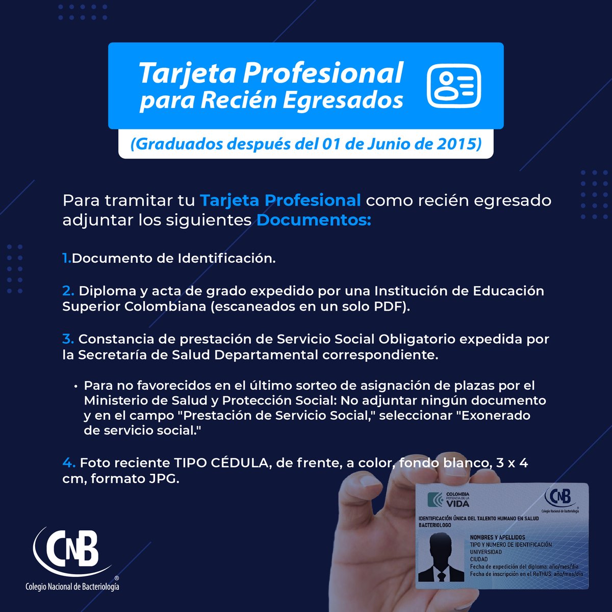 CNBComunica's tweet image. 📜 Si eres recién egresado (graduado después del 01 de junio de 2015), aquí están los pasos para obtener tu Tarjeta Profesional 🎓
Más detalles en haz clic en el enlace🚀📦 goo.su/quer

.
.
#TarjetaProfesional #TrámiteCNB #ReciénEgresados