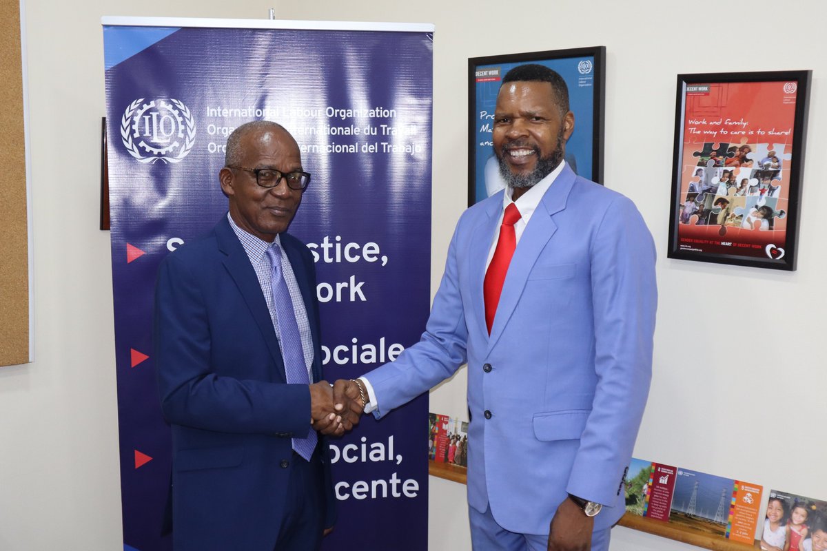 ILOCaribbean's tweet photo. @ILOCaribbean is pleased to welcome Honourable Joseph Hamilton, Minister of Labour for Guyana, today for a courtesy visit. The Honourable Minister met with Director @jonitokomusa and Deputy Director @larsjoh to discuss priorities for Guyana's next Decent Work Country Programme 🇬🇾 https://t.co/JJIFybadAN