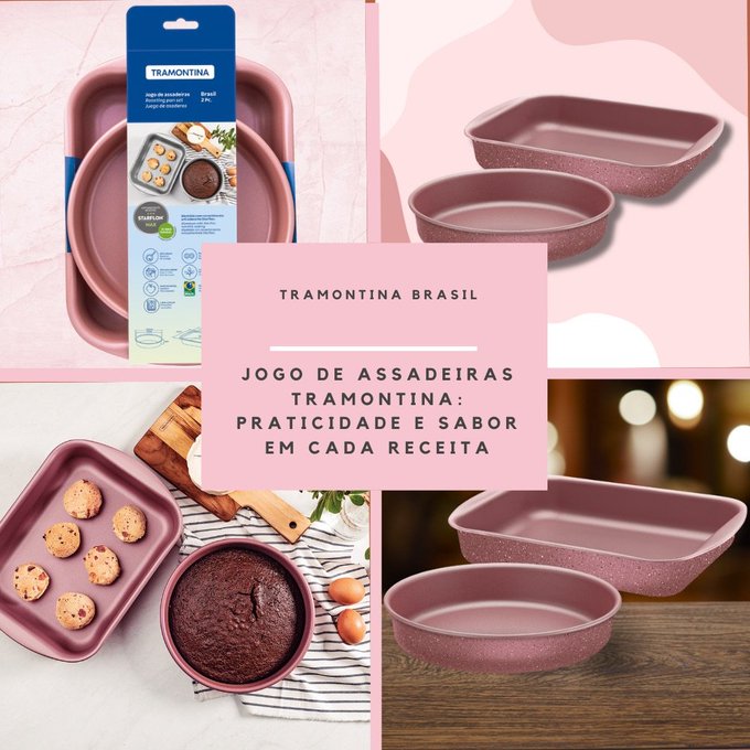 Jogo de Assadeiras Tramontina Brasil em Alumínio com Revestimento Interno e Externo em Antiaderente Starflon Max Rosa 02 Peças