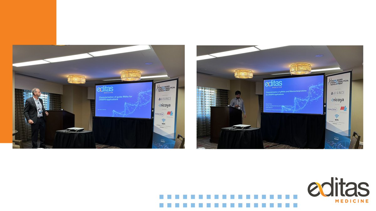 editasmed's tweet photo. Congratulations to our Editors, Jean-Noel Lemercier and Bryant Chica on their recent presentations on novel characterization methods for CRISPR complexes at the CRISPR-Based Therapy Analytical Development Summit in Boston. #CRISPRAnalyticalDevelopment #geneediting #biotechnology https://t.co/z3L5UB3U3Z