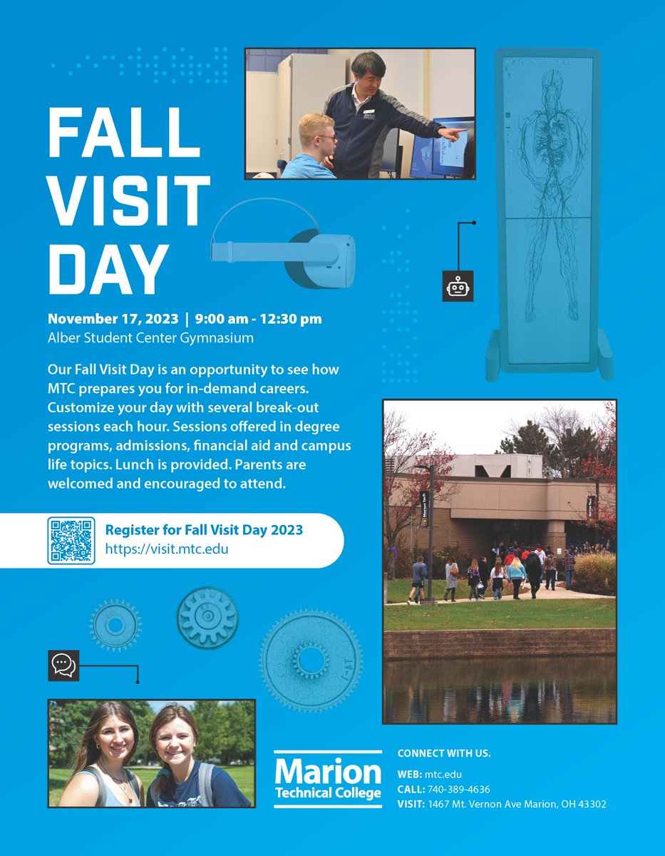 MTC Admissions (@go2mtc) on Twitter photo Attention seniors: Join us for our Fall Visit Day event on Nov. 17 to explore campus, attend break-out sessions about financial aid, admissions, degree programs, and more! Go to visit.mtc.edu for more information! <a href="/MarionTech/">Marion Tech</a> <a href="/MTC_CCP/">Marion Tech CCP</a> Attention seniors: Join us for our Fall Visit Day event on Nov. 17 to explore campus, attend break-out sessions about financial aid, admissions, degree programs, and more! Go to visit.mtc.edu for more information! <a href="/MarionTech/">Marion Tech</a> <a href="/MTC_CCP/">Marion Tech CCP</a>