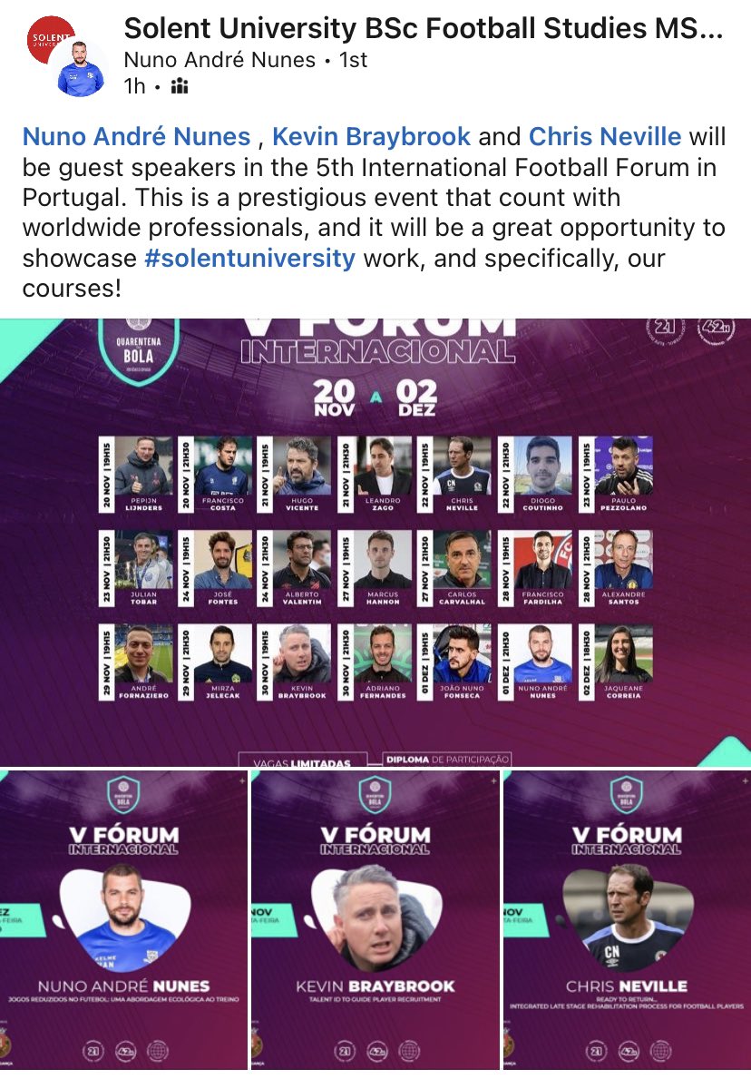 Great to be part of this International football event. A big part of our @Football_BSc approach is to share our programme and the expertise within it, across football. @NunoANunes and @c_nev1 will add so much value to this prestigious panel