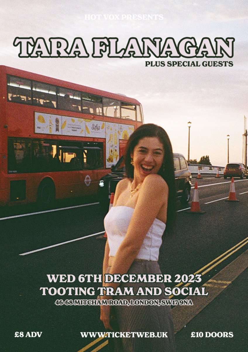 Doing a headline show in London ahhh! 🥹 Excited to be playing with my live band at #TootingTramAndSocial on Weds 6th Dec! Would make me so happy if you came along! You can get a ticket here: ticketweb.uk/event/tara-fla…

Hope to see u there!! ♥️♥️♥️

<a href="/Hot_Vox/">HOT VOX</a> &lt;3 #livemusiclondon