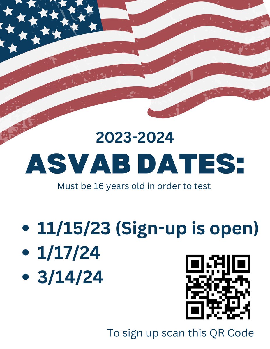 ✏️ASVAB Test Dates✏️
Any student 16yrs and older can test!