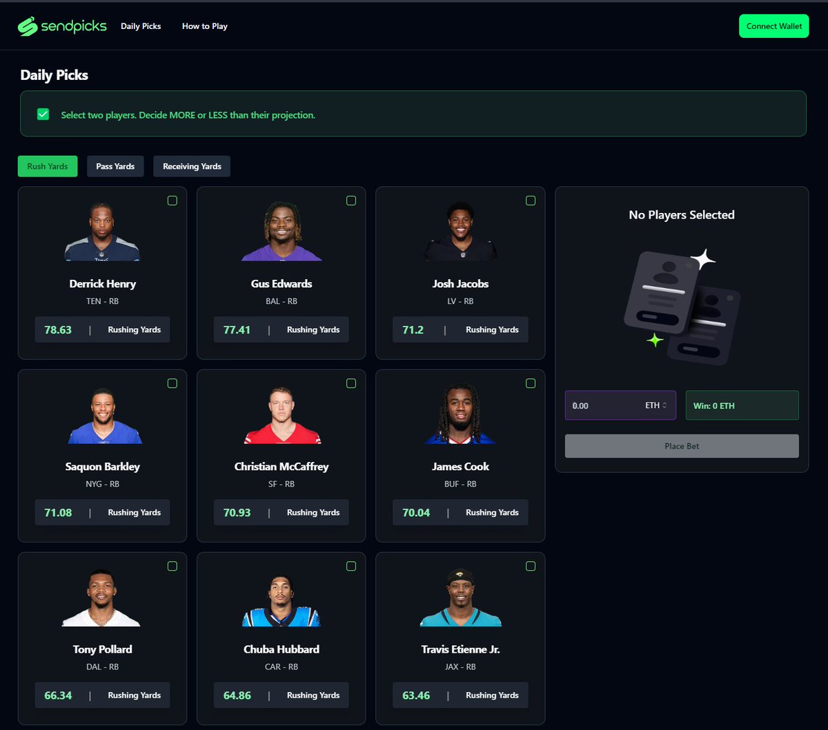 raidking_'s tweet photo. 🧵1/ $SEND just released their DApp today, and to be honest, it is VERY underwhelming.

Super dissapointed in this beta delivery.
Let's talk about it.

This is what the DApp looks like.
Very boring and monotonous.

There is ONLY bets for NFL available, &amp; hardly any options for it https://t.co/wDL2nLeOfR