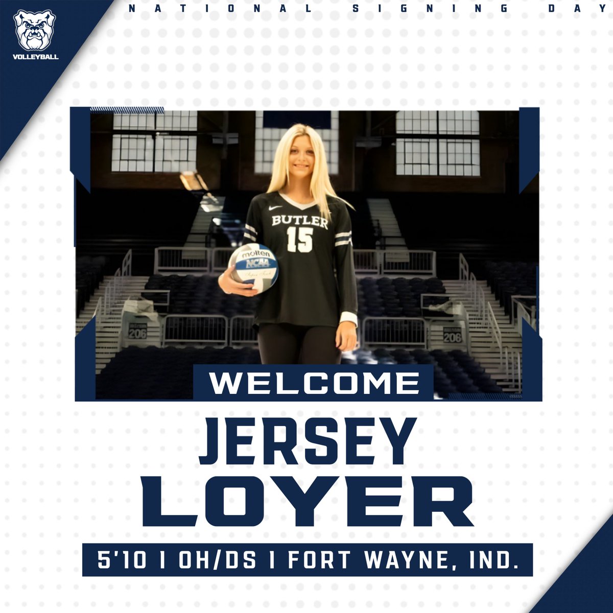 ButlerVB's tweet image. Happy National Signing Day 🖋️ 📃 

Join us in welcoming our first signee and fellow Hoosier, Jersey Loyer, to the Butler volleyball family! 

#ButlerWay 🐶 🏐