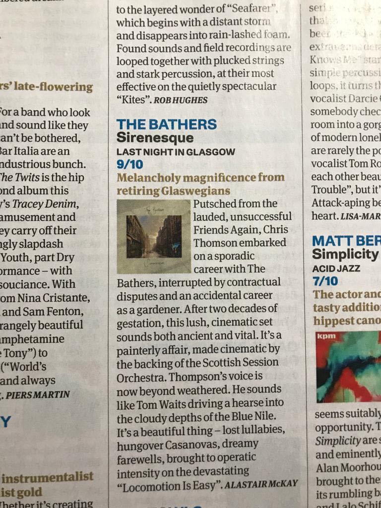 Lovely wee 9/10 review in @uncutmagazine for @thebathersoffi1 - you can still order Sirenesque from our website. lastnightFROMglasgow.com Get in soon before the gatefold vinyl lps are sold out