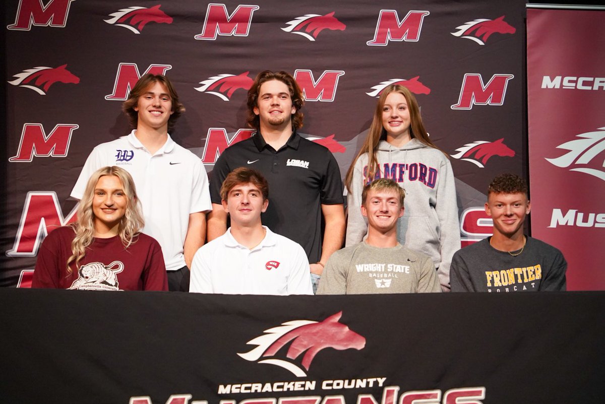 chelseabrooke's tweet photo. Congratulations to McCracken County seniors Weston Miller, Jude Farley, Claire Johnson, KG Walker, Miller Green, Caleb Ehling, and Seth Harris for furthering their academic and athletic careers at the collegiate level. https://t.co/FOOqabw1P7