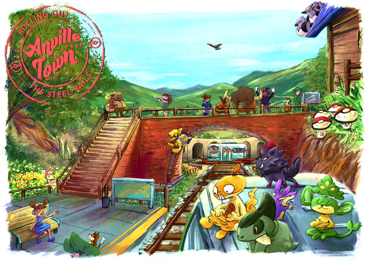 My submission for <a href="/pokemonvisitors/">Pokemon Visitors Guide Zine 🏙 COMPLETE!</a> zine, happy with the Anville Town form Pokemon Black and White