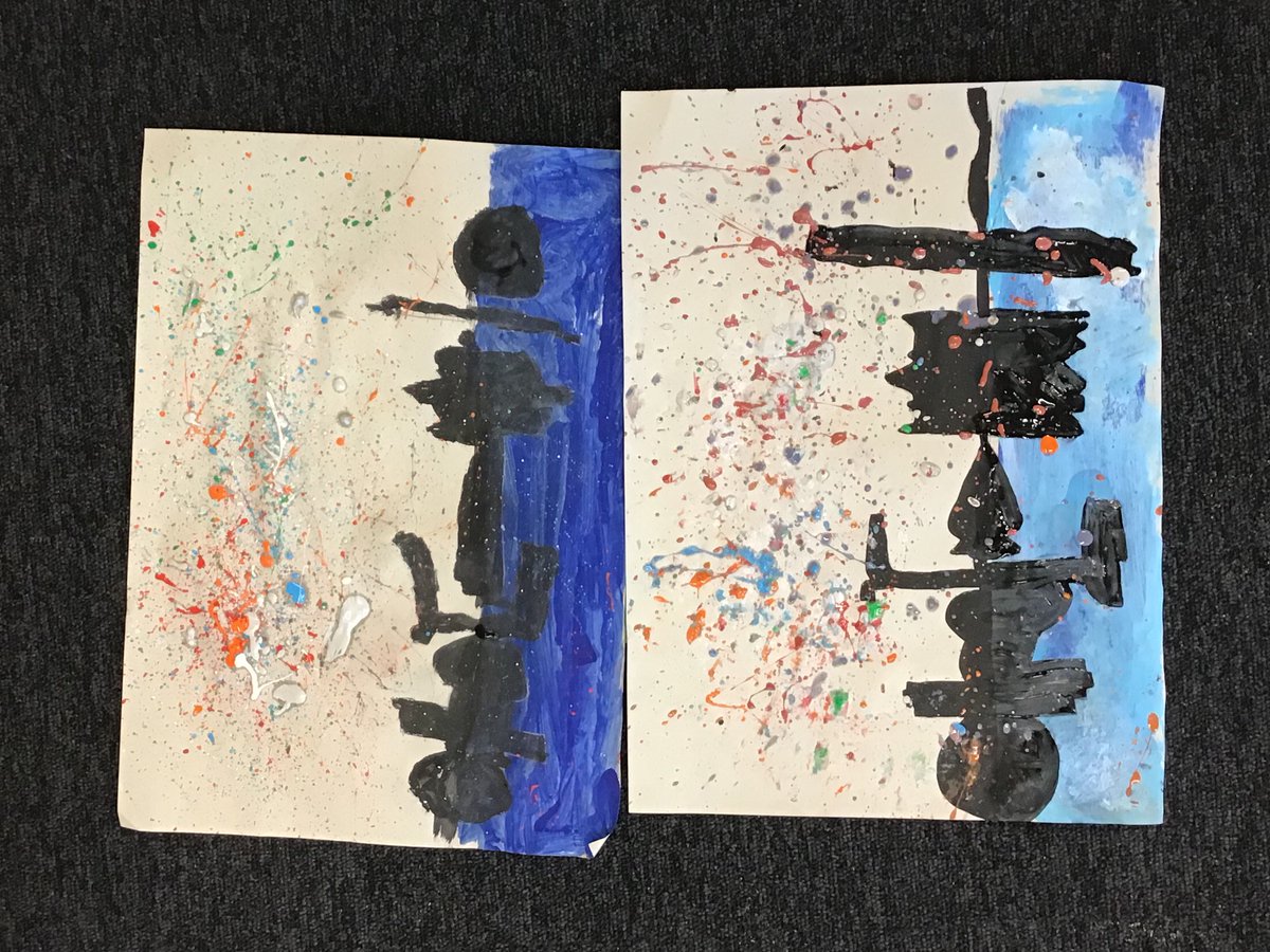 MissCrumlish's tweet photo. Some bonfire night inspired art work from p6. We also took some inspiration from our local area-do you recognise any buildings in the skyline? @StSavioursGovan https://t.co/wG0lHo3Hd8