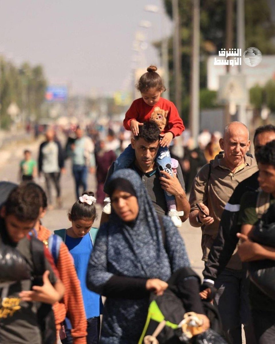 Raquel_Marti_'s tweet photo. A pie. Miles de palestinos se ven obligados a caminar km para escapar de los bombardeos incesantes en la ciudad  y norte de Gaza. Se dirigen al sur, donde continúan los ataques israelíes y donde el grado de hacinamiento es insoportable. No olvidemos, es un desplazamiento forzoso. https://t.co/QUe8ObcXab