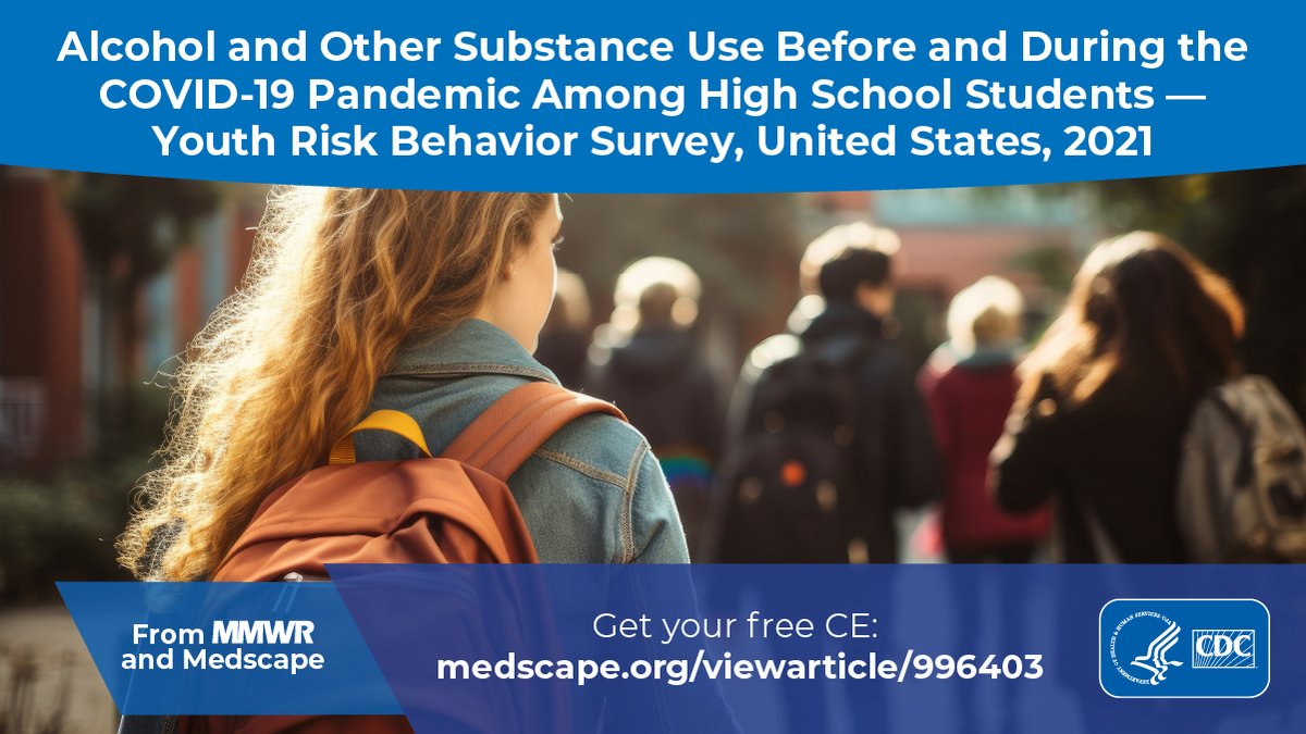 In 2021, about one third of U.S. high school students reported current use of alcohol, marijuana, or prescription opioid misuse. Clinicians, learn more in a new, free CE from MMWR and Medscape: bit.ly/3Mr6Qwp