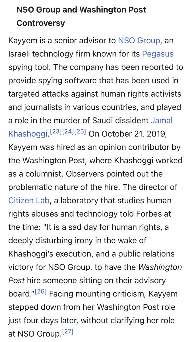 I was wondering why the author’s name sounded familiar. She an ex-Obama official who was on the advisory board of the Israeli tech company responsible for spyware that’s used to target & attack activists, journalists, etc and was used even in the murder of Khashoggi.