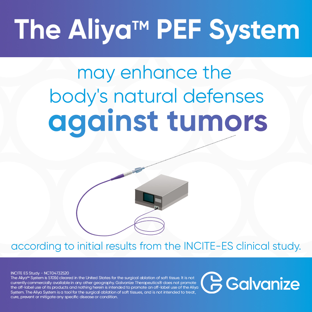 We are excited to announce that Galvanize Therapeutics has unveiled promising data from the INCITE-ES clinical study at the recent Society for Immunotherapy for Cancer (#SITC) conference, which evaluated the ability of the Aliya™ #PulsedElectricField (#PEF) system to induce
