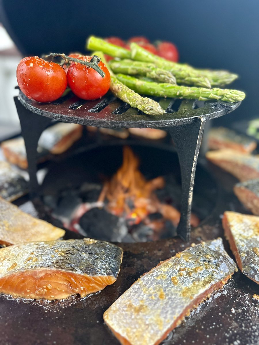 Cmac_Cooks's tweet image. Salmon and veggies for dinner last night. Cooked on the @Arteflame insert for the XL @BigGreenEgg. So tasty!!