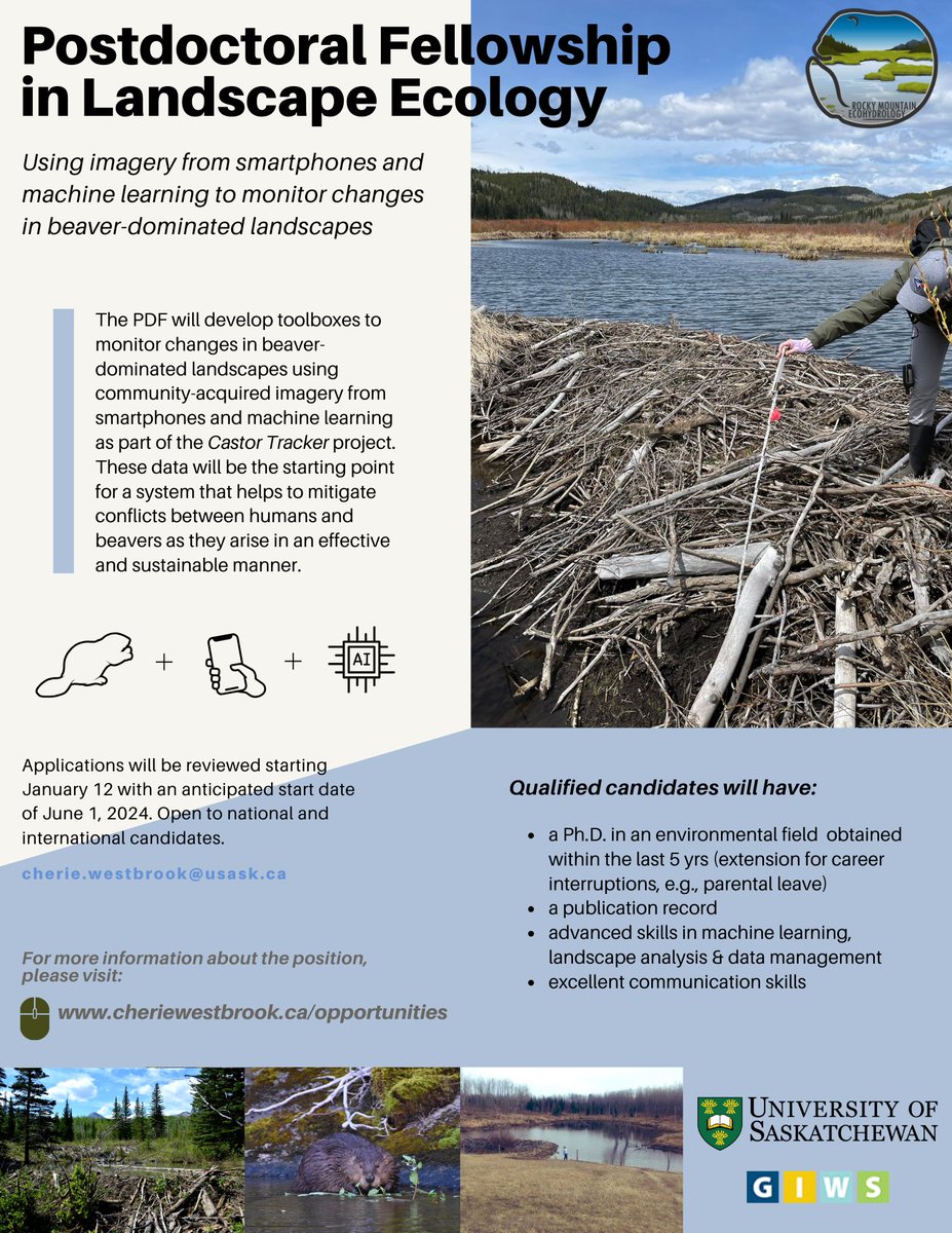 Cherie Westbrook (@ecohydro_gal) on Twitter photo There's an opening in our Beaver Ecohydro Lab🦫for a postdoctoral fellow in landscape ecology. Please share this post with any prospective applicant. Would someone please share on 🔵as I'm not yet there? #LandscapeEcology
@CdnWaterNetwork
<a href="/usask_water/">Global Institute for Water Security</a>
<a href="/AGUecohydro/">AGU Ecohydrology</a>
<a href="/iale_na/">IALE-NA</a> There's an opening in our Beaver Ecohydro Lab🦫for a postdoctoral fellow in landscape ecology. Please share this post with any prospective applicant. Would someone please share on 🔵as I'm not yet there? #LandscapeEcology
@CdnWaterNetwork
<a href="/usask_water/">Global Institute for Water Security</a>
<a href="/AGUecohydro/">AGU Ecohydrology</a>
<a href="/iale_na/">IALE-NA</a>