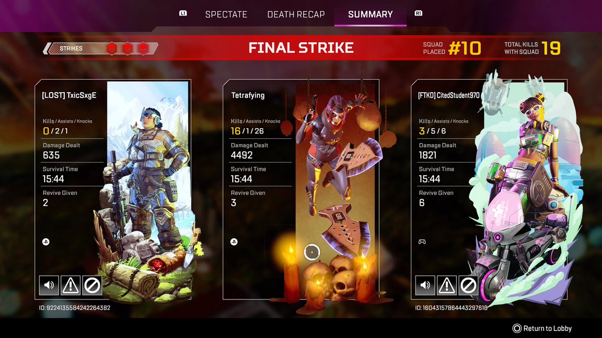 Tetrafying's tweet photo. Some banger Three Strikes games (fumbled in the last sc) @PlayApex https://t.co/QlK43bvwdF