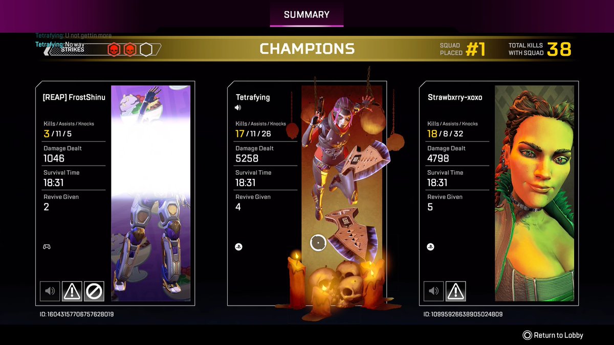 Tetrafying's tweet photo. Some banger Three Strikes games (fumbled in the last sc) @PlayApex https://t.co/QlK43bvwdF