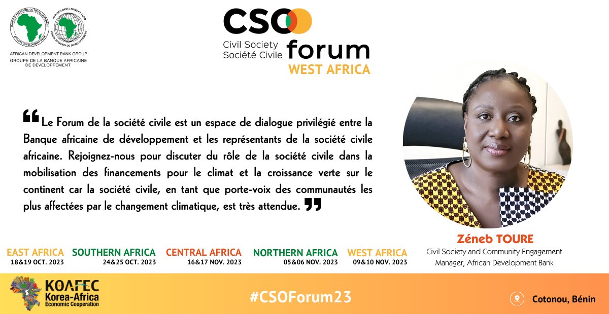 ToureZeneb's tweet photo. #CSOForum23
Join us virtually to connect with experts, leaders, and change makers from civil society, government, and the West Africa regional business community. Explore opportunities for mobilizing private sector financing in the region.
Live Streaming: https://t.co/k2vHm7feb1 https://t.co/waD3VjU0KU