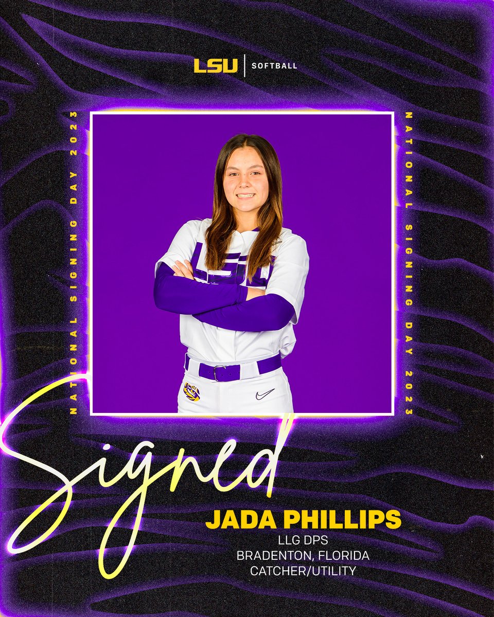 🖊 Signed, Sealed, Delivered Jada Phillips, a catcher from Bradenton, Florida, becomes the third player this signing class to come from the Sunshine State. #GeauxTigers