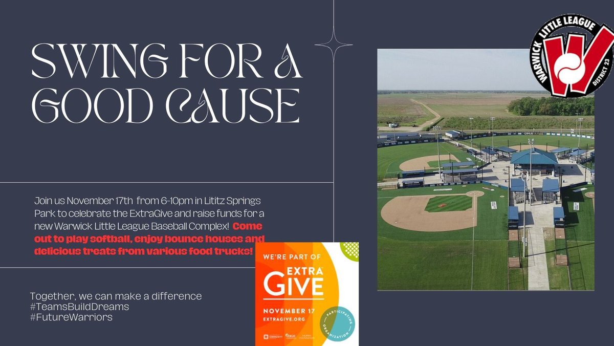We are thrilled to be a part of Lancaster County's ExtraGive on November 17th! We hope you will join us in Lititz Springs Park from 6-10pm on the 17th to kick-off our campaign to bring a new WLL complex to Lititz.
