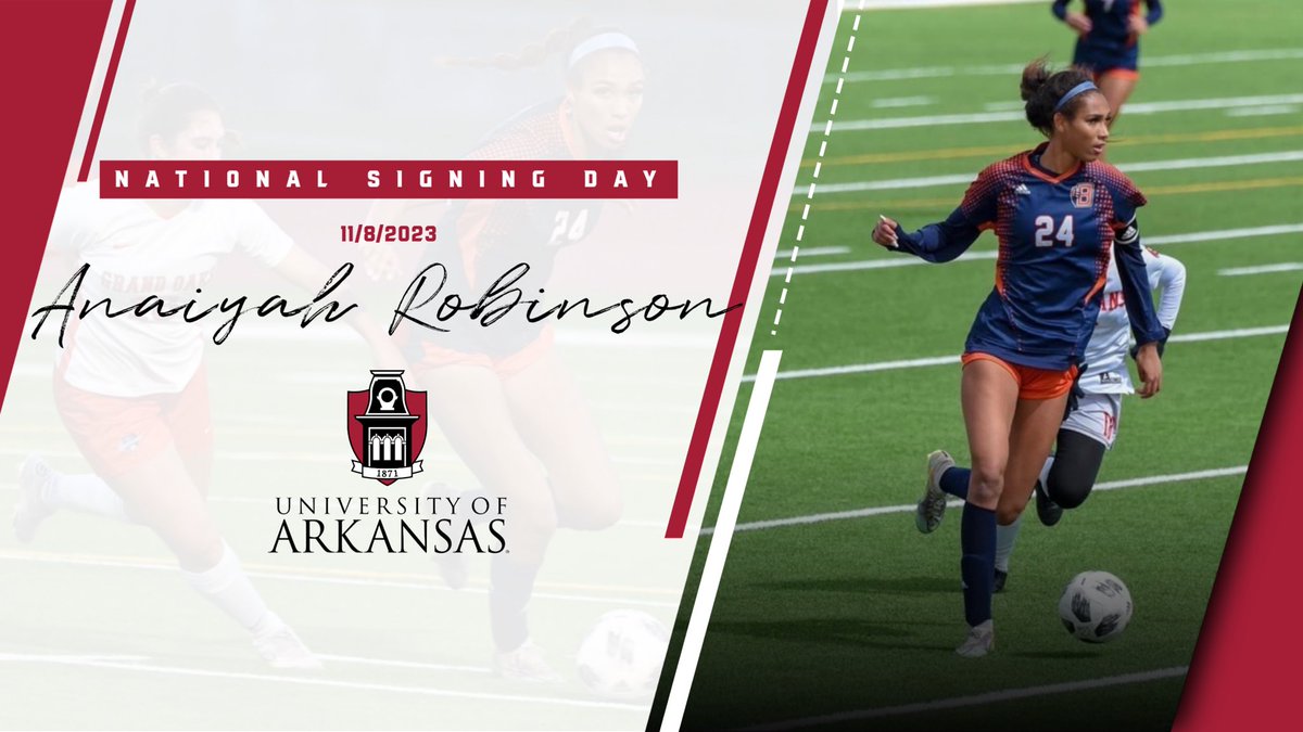 BridgelandGS's tweet photo. It’s Signing Day!

@AnaiyahRobinson will sign her NLI to play soccer at the University of Arkansas! #WooPig

Congrats to our inevitable goal scorer and clutch playmaker! The SEC isn’t ready 💪. 

#BridgelandBest https://t.co/R0A0vAXiYC