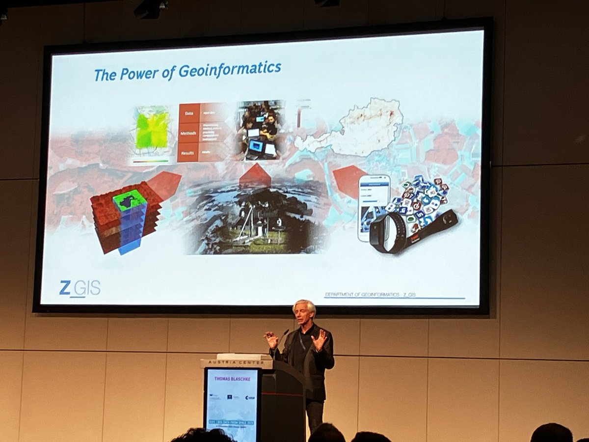 Thomas Blaschke of  Z_GIS - Department of Geoinformatics, University of Salzburg concluding his keynote with “The Power of Geoinformatics” at an #ESA #EO conference, great move actually #BIDS #BigDataFromSpace #geoinformatics #geospatial #gis