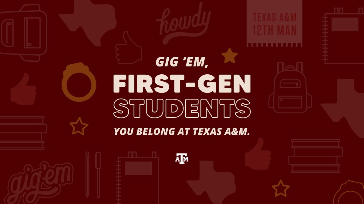 Nearly 25% of students at Texas A&M are first-generation college students!

Gig 'em to all of our Aggies who are first-gen students —we're so glad you're here! 👍 #CelebrateFirstGen