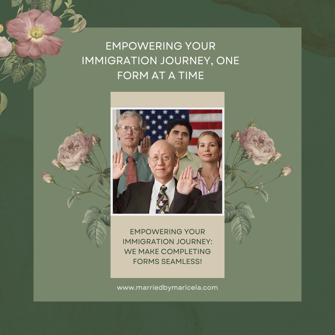 MarriedbyM's tweet image. Need help with immigration forms? Look no further! Our team is here to support you every step of the way. From Change of Address Cards to Naturalization applications, we've got you covered. 

marriedbymaricela.com 

#ImmigrationHelp #LegalAssistance #FormFillingExperts