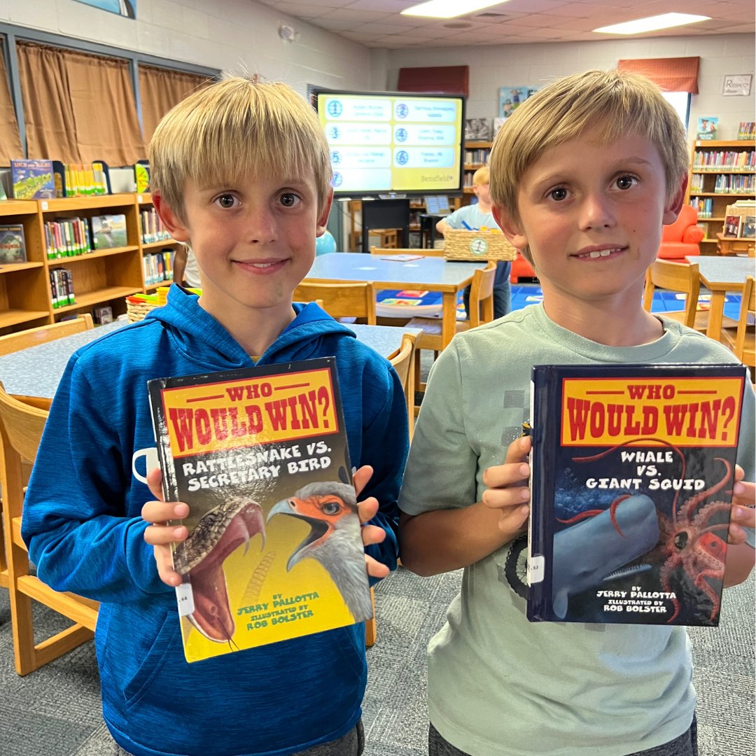 After reading a Who Would Win? Dinosaur book as a shared reading text, these students checked out their own Who Would Win? books! #aynoresreaders #leadhcs #hcslibrarymedia #whowouldwinbookseries #diNovember #bookcheckout