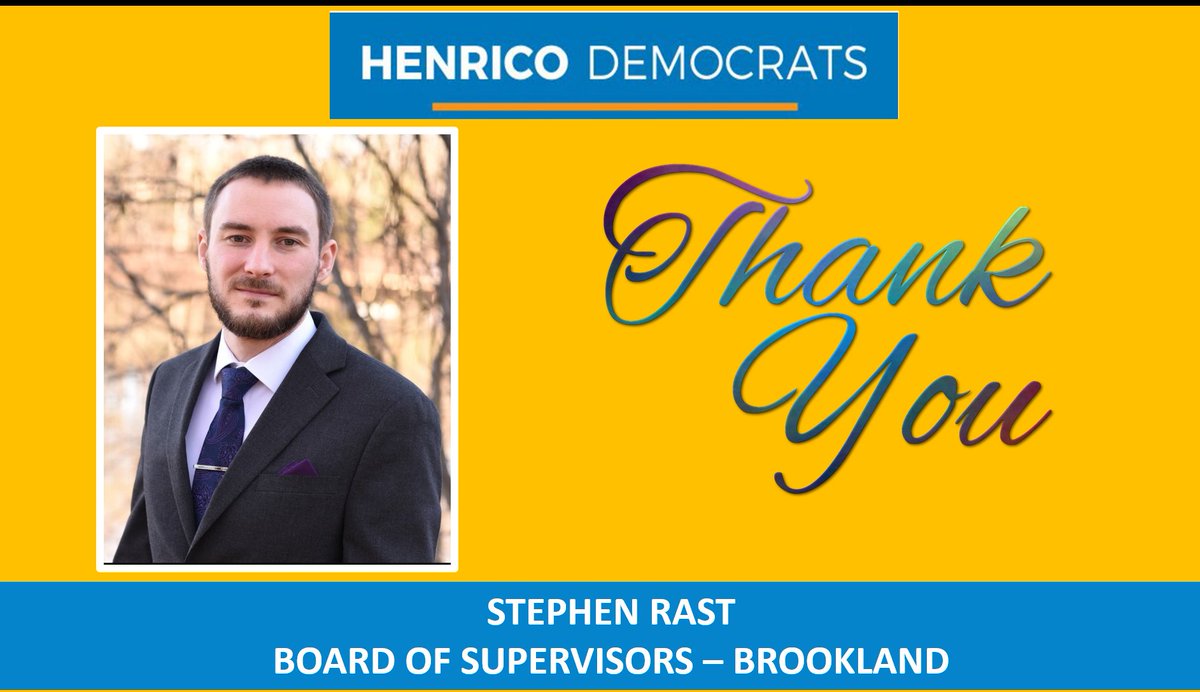 HenricoDems's tweet photo. 🌠CELEBRATING OUR CHAMPIONS🌠

Well done, @RastStephen, for running a great race in a tough district.  We wish the results had been different, but you fought the good fight and we cannot thank you enough. https://t.co/xOh4Bc5YuN