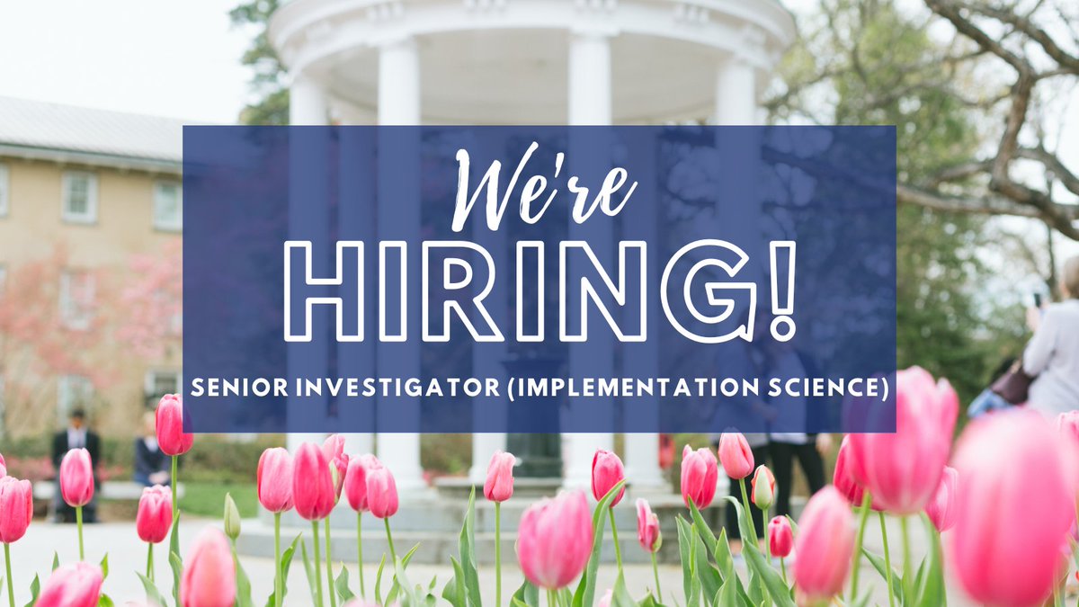 Apply to be an implementation scientist at UNC! 
📣  go.unc.edu/d8P 
The full-time Senior Investigator provides scientific &amp; programmatic support to the Implementation Science Methods Unit at TraCS , the NIH-funded CTSA at UNC, serving as project leader and contributor.